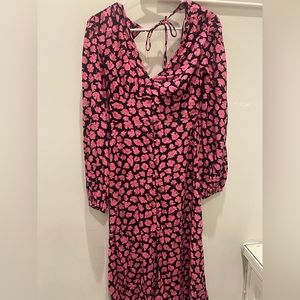 Asos miss selfridge pink floral midi dress with open back